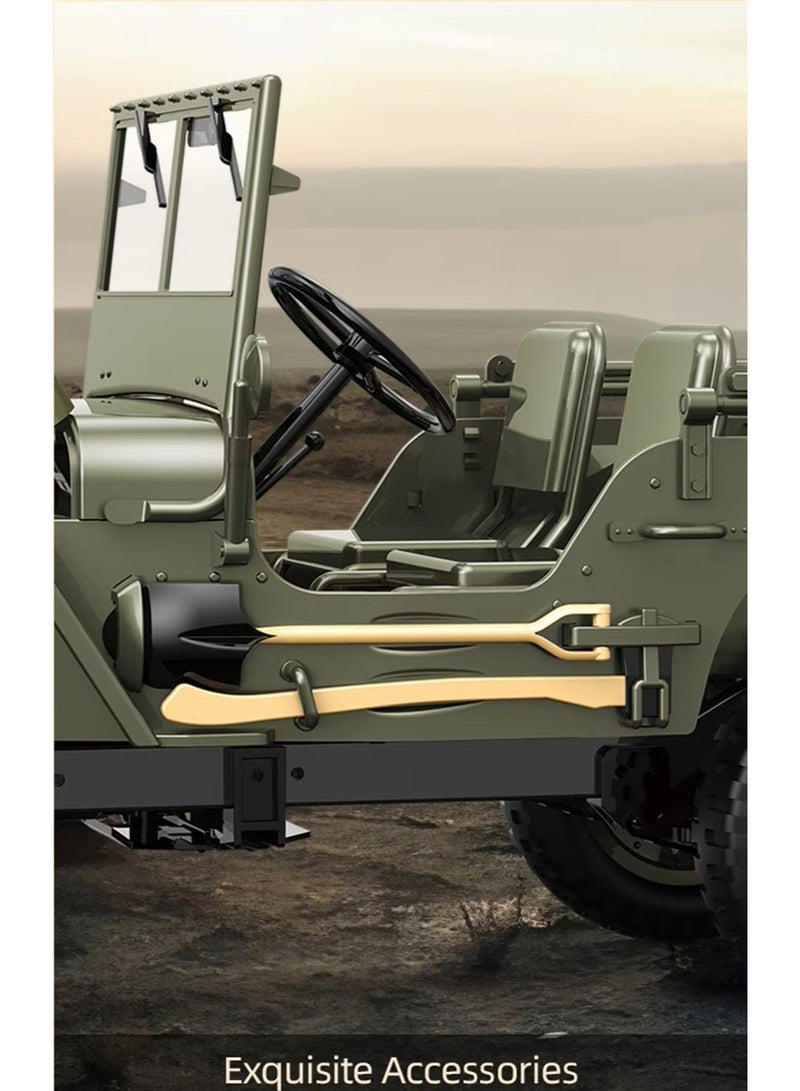 RC Truck 1/10 Scale Willys MB Military Jeep 4x4 Off-Road Rock Crawler | Full Proportional LED Lights | Remote Controlled Car | Adult & Kids Birthday Gift - Image 2
