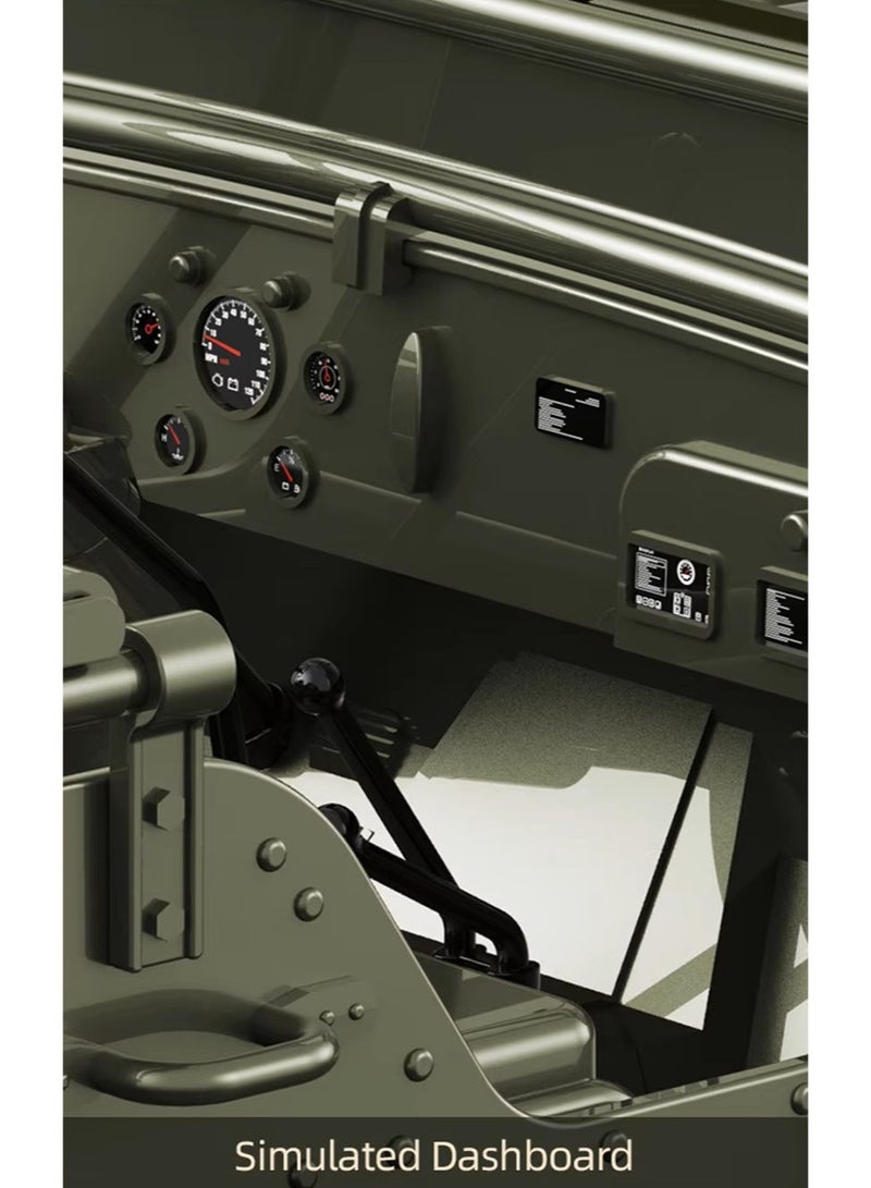 RC Truck 1/10 Scale Willys MB Military Jeep 4x4 Off-Road Rock Crawler | Full Proportional LED Lights | Remote Controlled Car | Adult & Kids Birthday Gift - Image 3