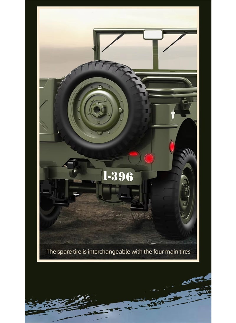 RC Truck 1/10 Scale Willys MB Military Jeep 4x4 Off-Road Rock Crawler | Full Proportional LED Lights | Remote Controlled Car | Adult & Kids Birthday Gift - Image 5
