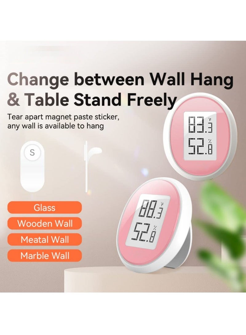 Indoor Thermometer Hygrometer, Digital Thermometer and Humidity Gauge E Ink Screen Room Weather with Hang Magnetic Suction and Bracket, Slim Clear Display Pink - Image 3