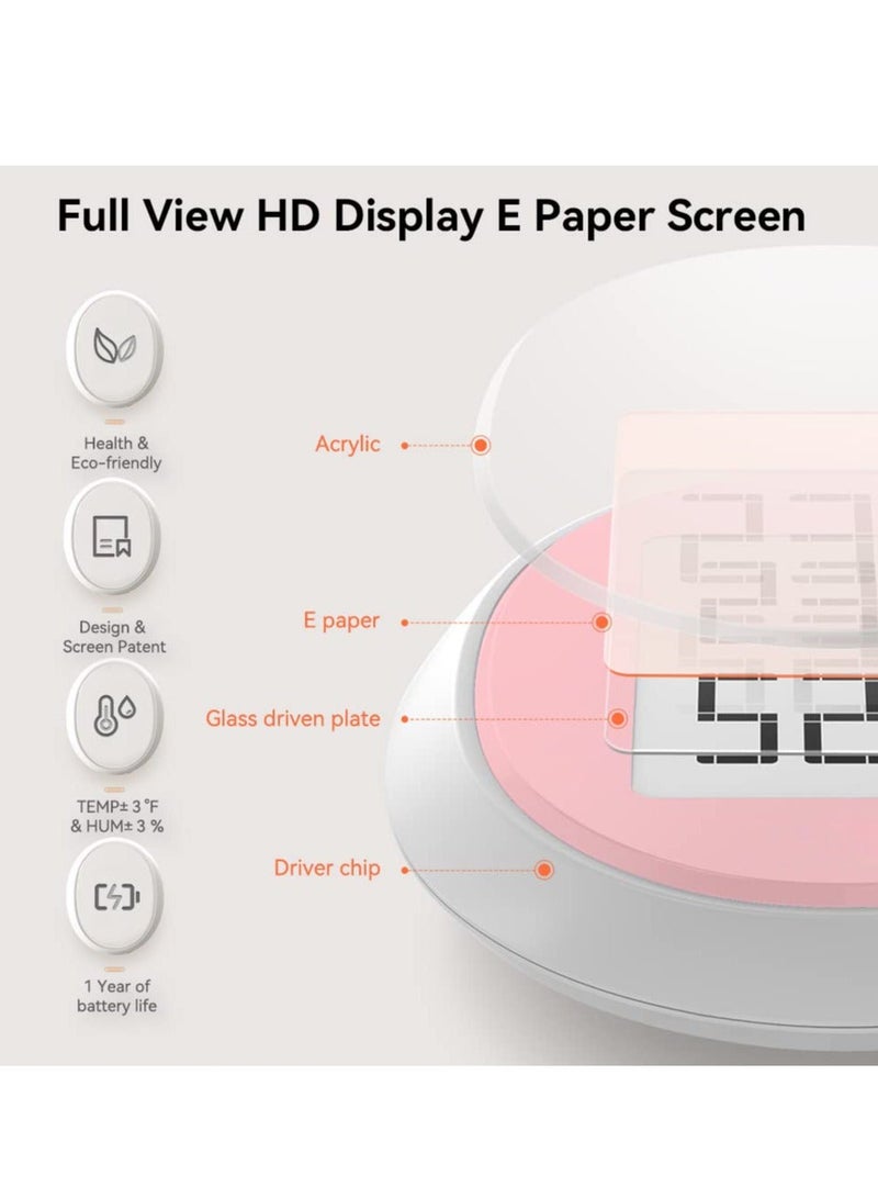 Indoor Thermometer Hygrometer, Digital Thermometer and Humidity Gauge E Ink Screen Room Weather with Hang Magnetic Suction and Bracket, Slim Clear Display Pink - Image 2