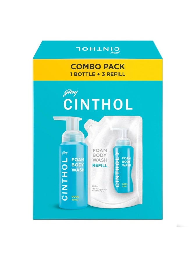 Cinthol Cool Foam Body Wash (800ml) Combo Pack (1 Bottle + 3 Refills) | Unique Foam Formula for Moisturized & Irresistibly Soft Skin | Suitable for All Skin Types - Image 1