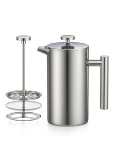 Hihonor French Press Thermo, 1L (8 Coffee Cups) French Press Stainless Steel Coffee Maker with 3 Filters and Insulated Double-Walled for Perfect Coffee Enjoyment. Ideal Coffee Press for Home, Office  - Image 1