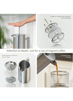 Hihonor French Press Thermo, 1L (8 Coffee Cups) French Press Stainless Steel Coffee Maker with 3 Filters and Insulated Double-Walled for Perfect Coffee Enjoyment. Ideal Coffee Press for Home, Office  - Image 4