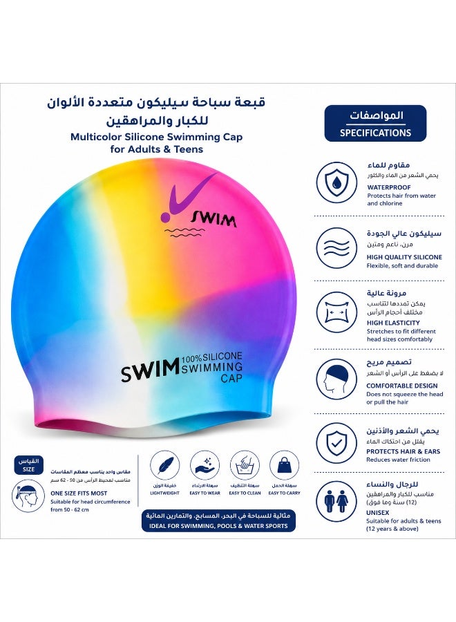 Professional Multicolor Silicone Swimming Cap For Adults & Teens 12+ – Waterproof Hair Protection Swim Cap For Men & Women - Image 2