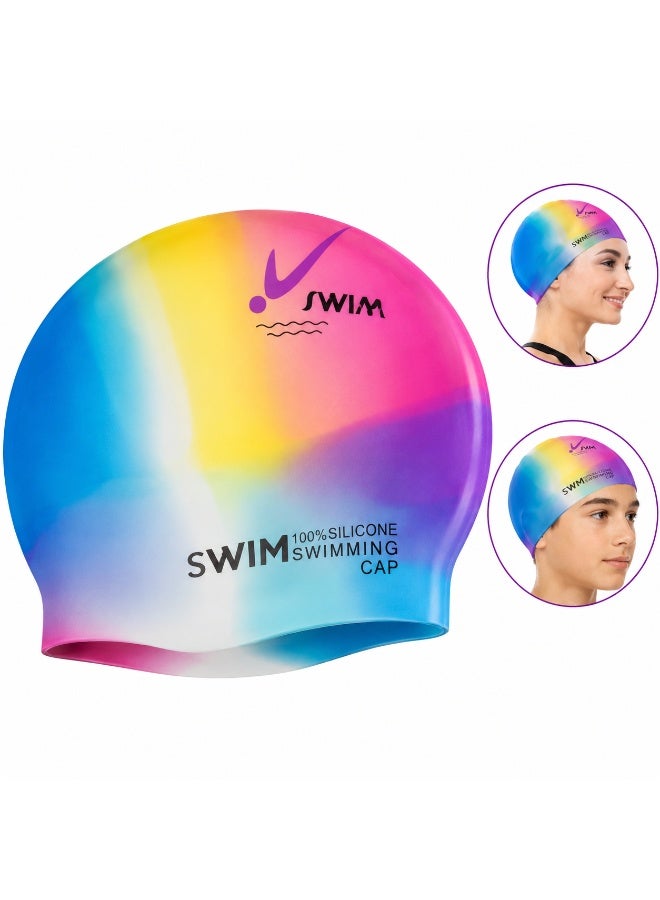 Professional Multicolor Silicone Swimming Cap For Adults & Teens 12+ – Waterproof Hair Protection Swim Cap For Men & Women - Image 1