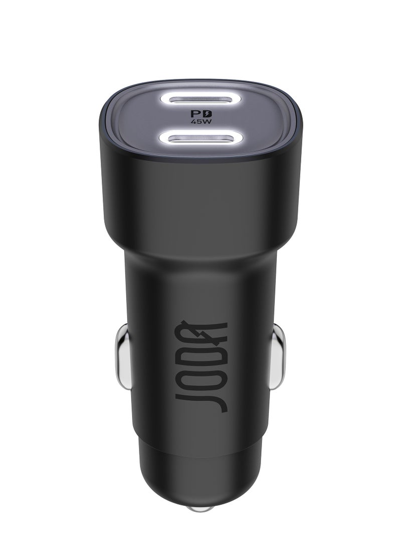 جودا شاحن سيارة جودا 45W سريع 🔌 منفذي USB Type-C مزدوجين | محول شحن ذكي للآيفون، سامسونج واللابتوبات – أسود 🚗 - Image 1