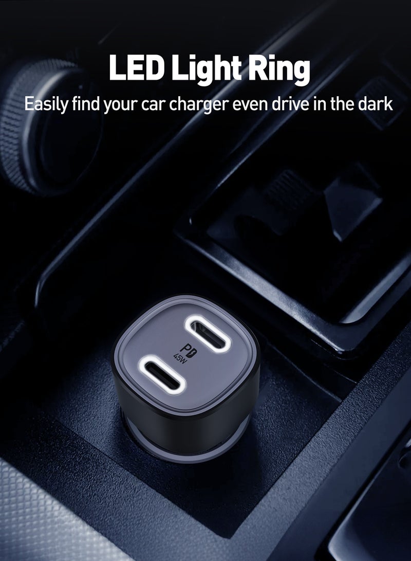 جودا شاحن سيارة جودا 45W سريع 🔌 منفذي USB Type-C مزدوجين | محول شحن ذكي للآيفون، سامسونج واللابتوبات – أسود 🚗 - Image 2