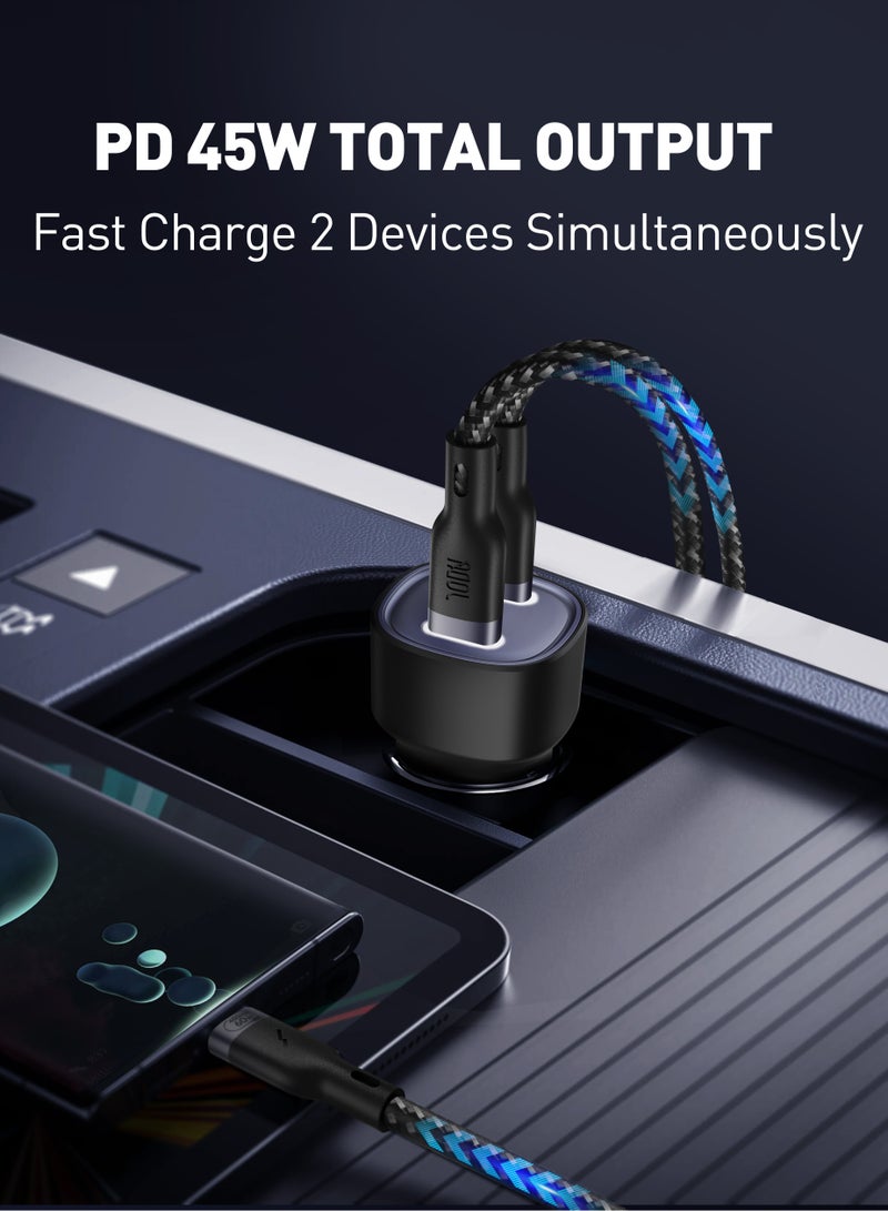 جودا شاحن سيارة جودا 45W سريع 🔌 منفذي USB Type-C مزدوجين | محول شحن ذكي للآيفون، سامسونج واللابتوبات – أسود 🚗 - Image 3