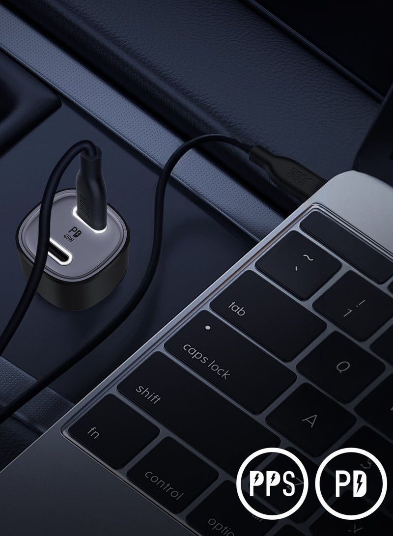 جودا شاحن سيارة جودا 45W سريع 🔌 منفذي USB Type-C مزدوجين | محول شحن ذكي للآيفون، سامسونج واللابتوبات – أسود 🚗 - Image 4