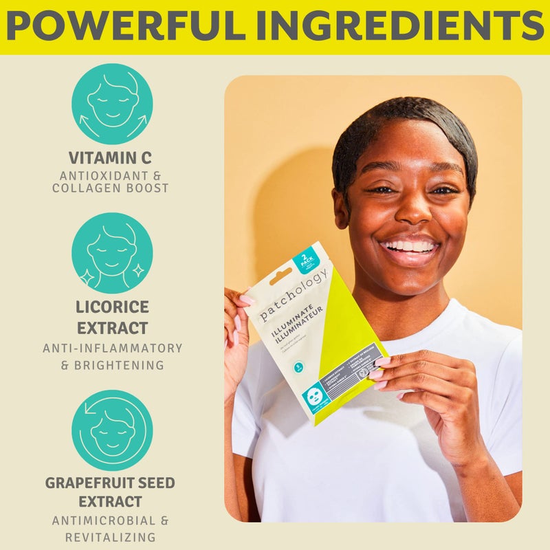 Patchology Brightening Face Masks with Vitamin C - Men & Women Face Masks Skin Care Sheet for Skin Brightening and More Even Skin Tone - Illuminate FlashMasque Face Sheets Moisturizer (2 Count) - Image 3