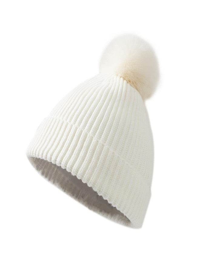 Lallier 3 Piece Kids Set with Hat, Scarf and Snow Gloves, Winter Knitted Hat, Warm Soft Pom Pom Hat for Boys, Girls and Toddlers, White, One Size - Image 2