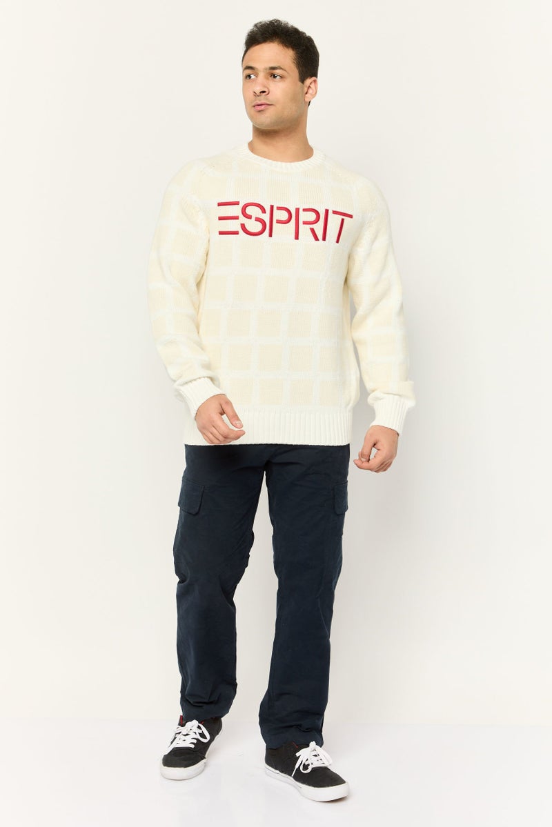 ESPRIT سويت شيرت رجالي بياقة دائرية محبوك، كريمي - Image 2