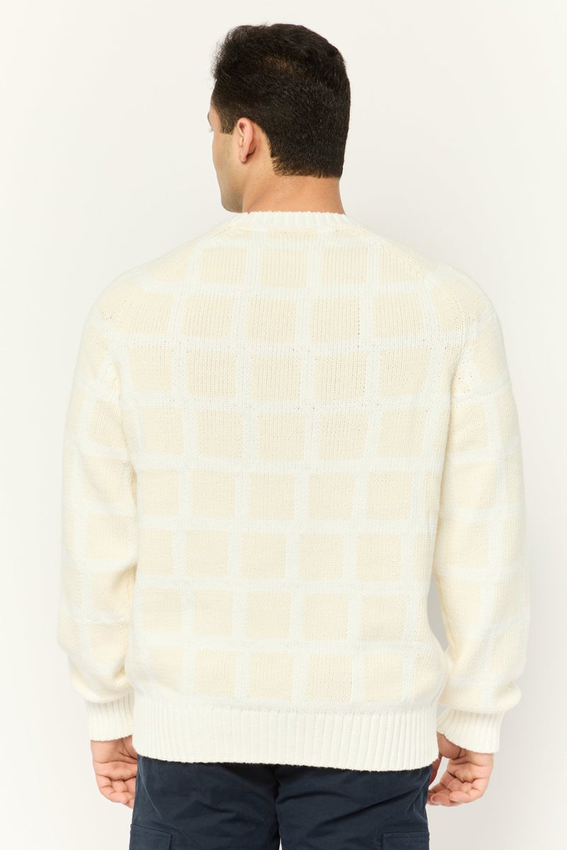 ESPRIT سويت شيرت رجالي بياقة دائرية محبوك، كريمي - Image 3