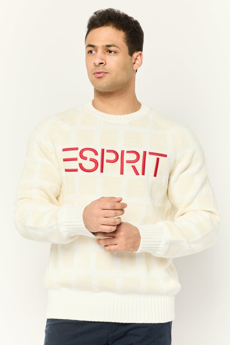 ESPRIT سويت شيرت رجالي بياقة دائرية محبوك، كريمي - Image 1