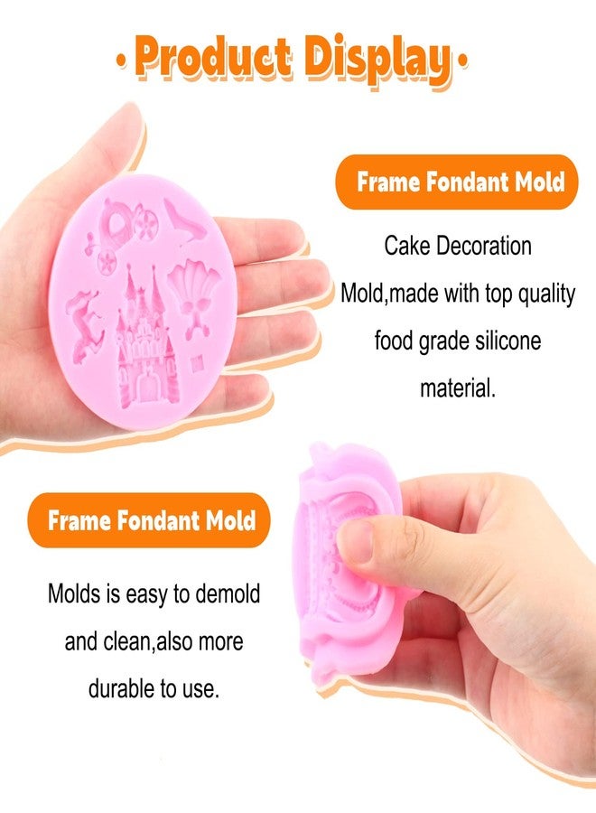 RFGHAC Picture Frames Silicone Mold Cinderella Fondant Mold Baroque Photo Frame Crown Castle Princess Dress Crystal Shoes Molds For Cake Decoration Cupcake Topper Candy Chocolate Gum Paste Set Of 4 - Image 2