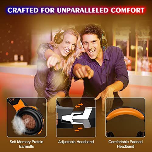 VersionTECH. G2000 Gaming Headset, Bass Surround Gaming Headphones with Noise Cancelling Mic, LED Lights, Soft Memory Earmuffs for PS5/ PS4/ Xbox One Controller/Laptop/PC/Mac/Nintendo NES Games-Yellow - Image 4