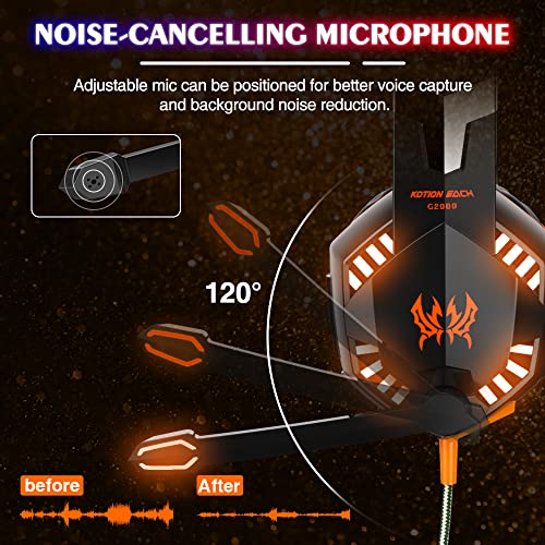 VersionTECH. G2000 Gaming Headset, Bass Surround Gaming Headphones with Noise Cancelling Mic, LED Lights, Soft Memory Earmuffs for PS5/ PS4/ Xbox One Controller/Laptop/PC/Mac/Nintendo NES Games-Yellow - Image 3