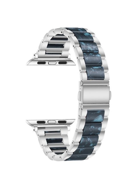 Replacement Strap Metal + Resin Watch Band For Apple Watch Series 9&8&7 41mm / SE 3&SE 2&6&SE&5&4 40mm / 3&2&1 38mm Silver Blue
