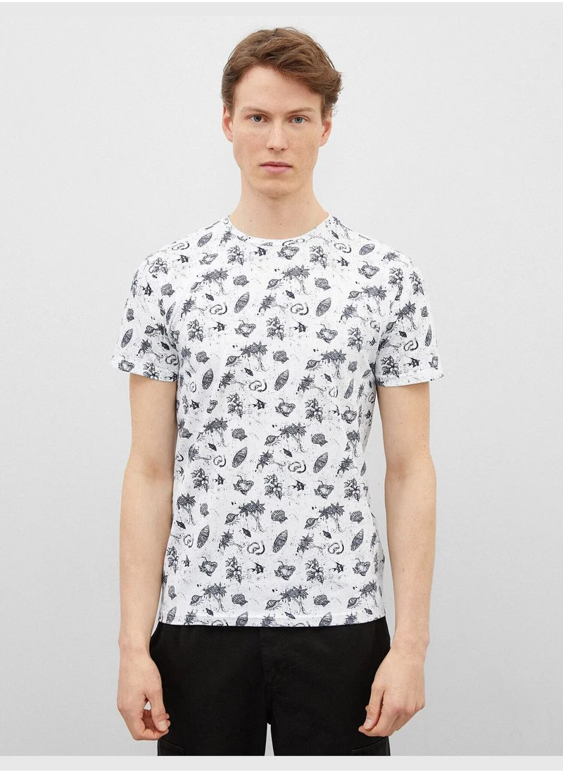 KOTON Short Sleeve T-Shirt Cotton Crew Neck Printed