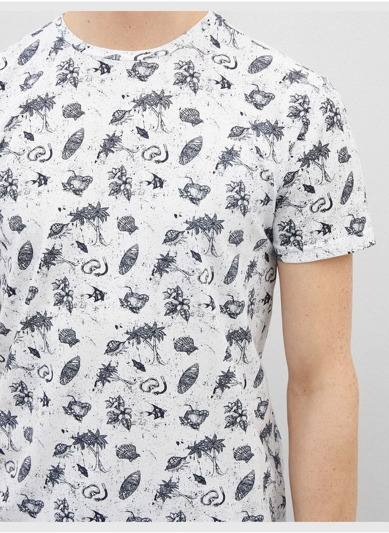 KOTON Short Sleeve T-Shirt Cotton Crew Neck Printed