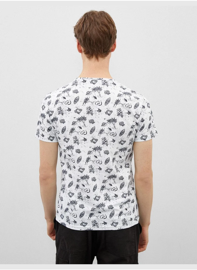 KOTON Short Sleeve T-Shirt Cotton Crew Neck Printed