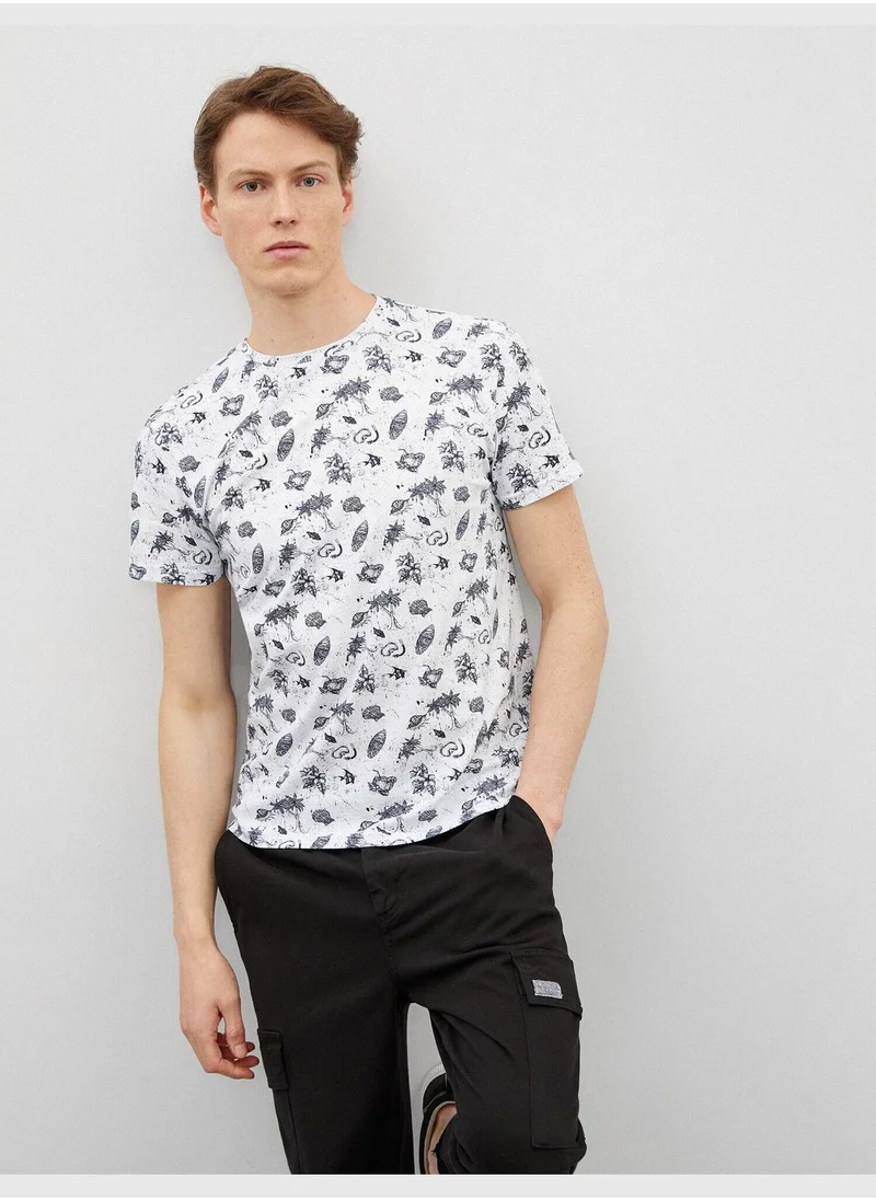 KOTON Short Sleeve T-Shirt Cotton Crew Neck Printed