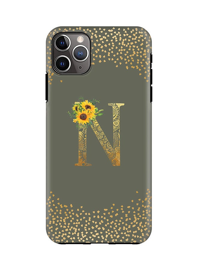 Stylizedd Monogram Tough Series for Apple iPhone 11 Pro Max Custom Initials Floral Mandala Pattern Tough Pro Dual Layer hybrid PC inner TPU protection Alphabet- N (Olive Green) - Image 1
