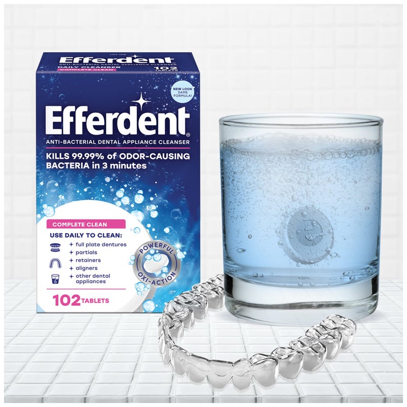 Efferdent Retainer Cleaning Tablets, Denture Cleanser Tablets for Dental Appliances, Complete Clean, 102 Tablets - Image 4