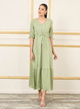 Crepe Elasticated Waist A-Line Maxi Dress