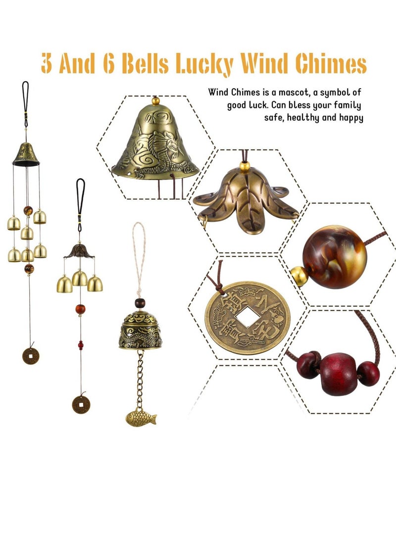 Captaintech Wind Chimes, Vintage Metal Wind Chime Bells Chinese Feng Shui Lucky Bell Hanging Ornament for Home Outdoor Indoor Decor Garden Hanging  Decoration 3 Pieces - Image 3