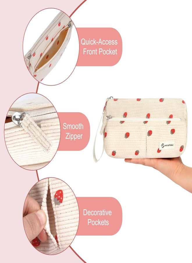 FINPAC Pencil Case, Corduroy Triangle Makeup Bag, Kawaii Pen Bag Pouch Holder Box Organize for Study, Office, or Travel, Strawberry - Image 2