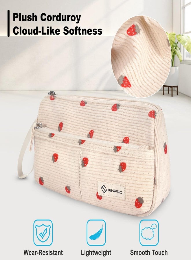 FINPAC Pencil Case, Corduroy Triangle Makeup Bag, Kawaii Pen Bag Pouch Holder Box Organize for Study, Office, or Travel, Strawberry - Image 3