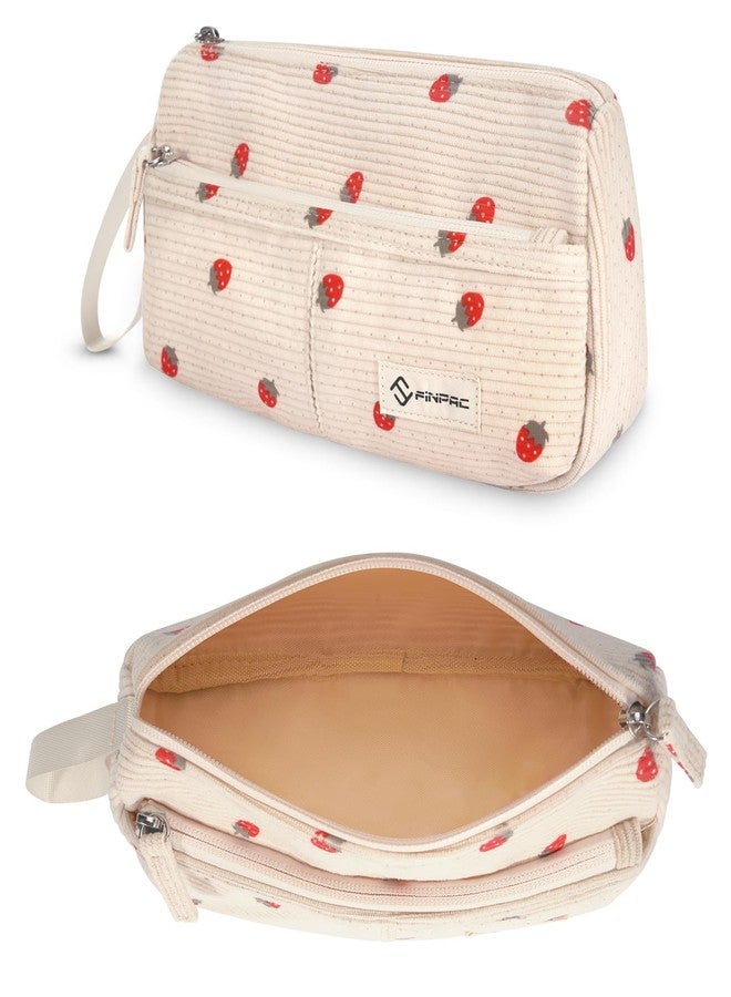 FINPAC Pencil Case, Corduroy Triangle Makeup Bag, Kawaii Pen Bag Pouch Holder Box Organize for Study, Office, or Travel, Strawberry - Image 1