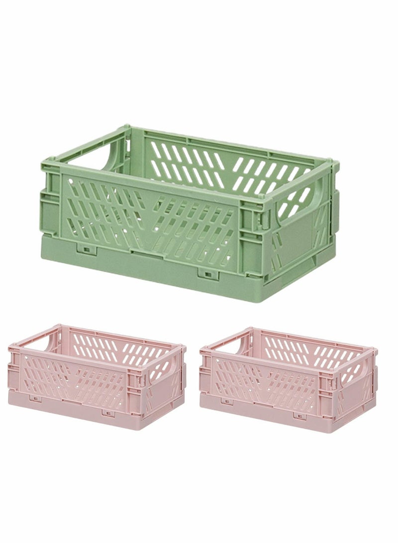 Foldable Storage Baskets, Medium and Mini Plastic Stackable Storage Bins, Plastic Basket Tray, Mini Reliable Folding Storage Crate for Office Kitchen Living Room Bathroom（3Pack）  - Image 1