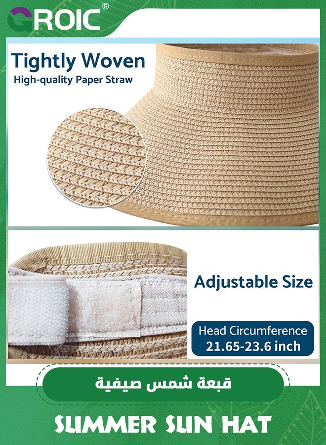 GROIC Summer Sun Hats for Women,UV UPF Straw Beach Hat,Wide Brim Beach Hats for Women UPF 50+ Travel Foldable Beach Hat,Beach Hats for Sun Protection,Brim Ponytail Summer Hats - Image 5