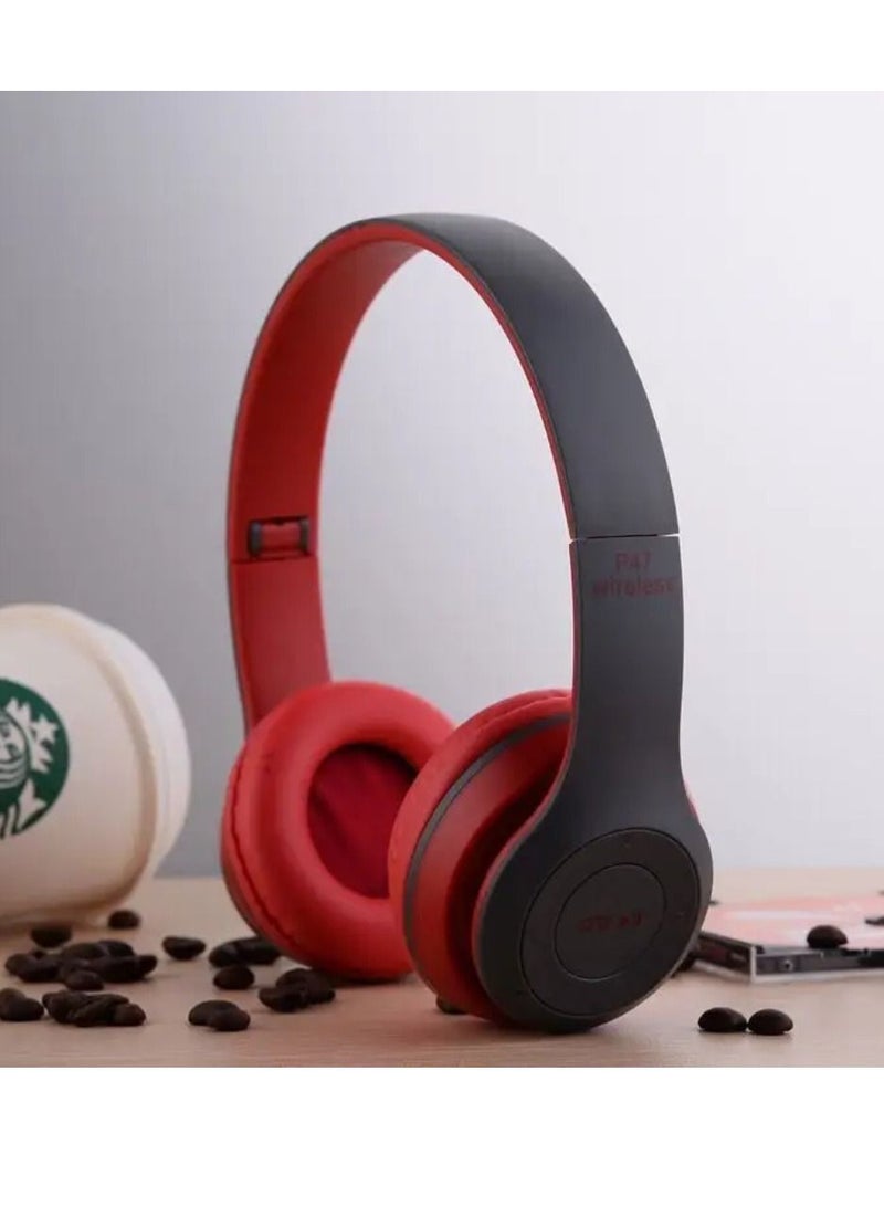 ي47 سماعات رأس لاسلكية، سماعة رأس بلوتوث P47 قابلة للطي مع ميكروفون تدعم راديو FM TF لتلفزيون الكمبيوتر والهواتف الذكية والأجهزة اللوحية سماعة رأس لاسلكية مع ميكروفون - Image 1