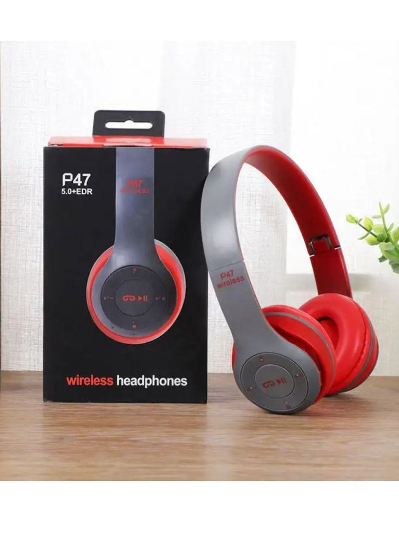 ي47 سماعات رأس لاسلكية، سماعة رأس بلوتوث P47 قابلة للطي مع ميكروفون تدعم راديو FM TF لتلفزيون الكمبيوتر والهواتف الذكية والأجهزة اللوحية سماعة رأس لاسلكية مع ميكروفون - Image 2