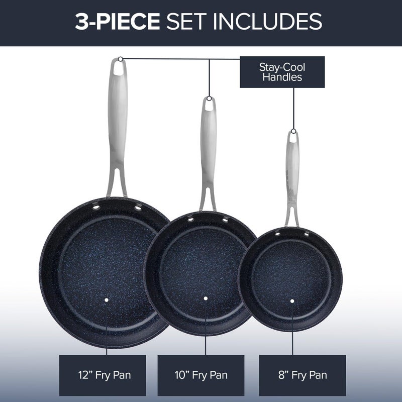 Nuwave 3-Piece Fry Pan Set, 8â€, 10â€, 12â€ Forged Lightweight, G10 Healthy Duralon Blue Ceramic Ultra Non-Stick, Induction-Ready & Works on All Cooktops, Ergonomic Stay-Cool Handles - Image 3