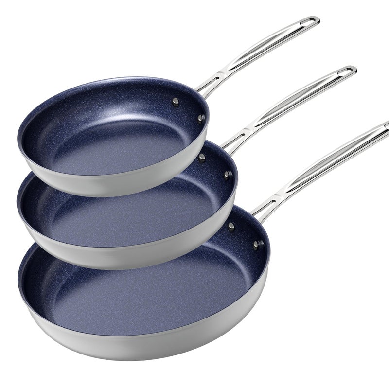Nuwave 3-Piece Fry Pan Set, 8â€, 10â€, 12â€ Forged Lightweight, G10 Healthy Duralon Blue Ceramic Ultra Non-Stick, Induction-Ready & Works on All Cooktops, Ergonomic Stay-Cool Handles - Image 1