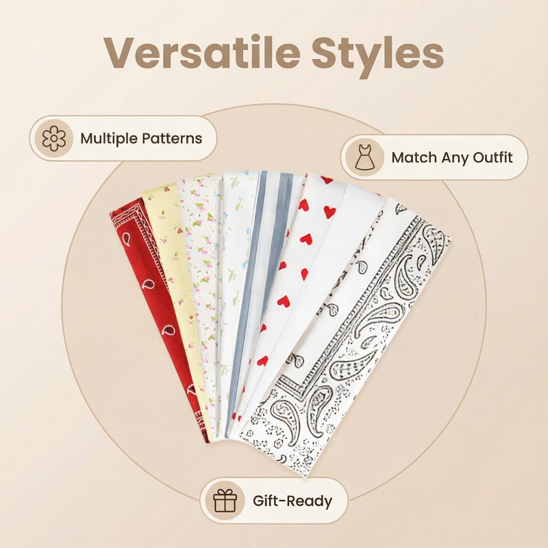 HOLAILS Floral Headbands for Women, Trendy Floral Hair Bands for Women's Hair Fashion: 8Pcs Soft Stretchy Hair Hoops, Head Wraps to Cover Hairline Hide Roots, Elastic Hair Accessories 6x23cm - Image 5