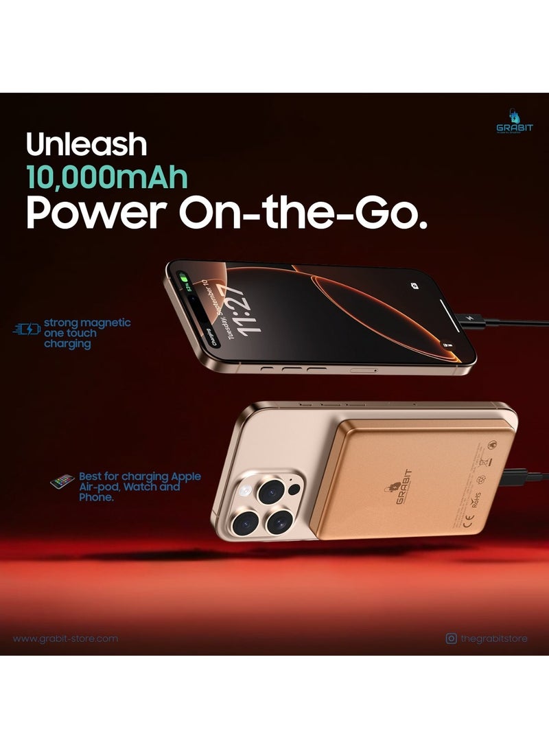 GRABIT GMAG-100G 10,000mAh Magnetic Power Bank – 20W PD & 15W Wireless Charging, Sleek Glass Design  - Image 3
