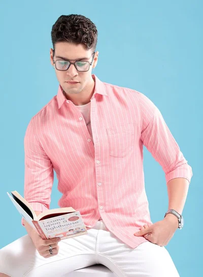 The Indian Garage Co Men Regular Fit Striped Full Sleeves Cutaway Collar Casual Shirt