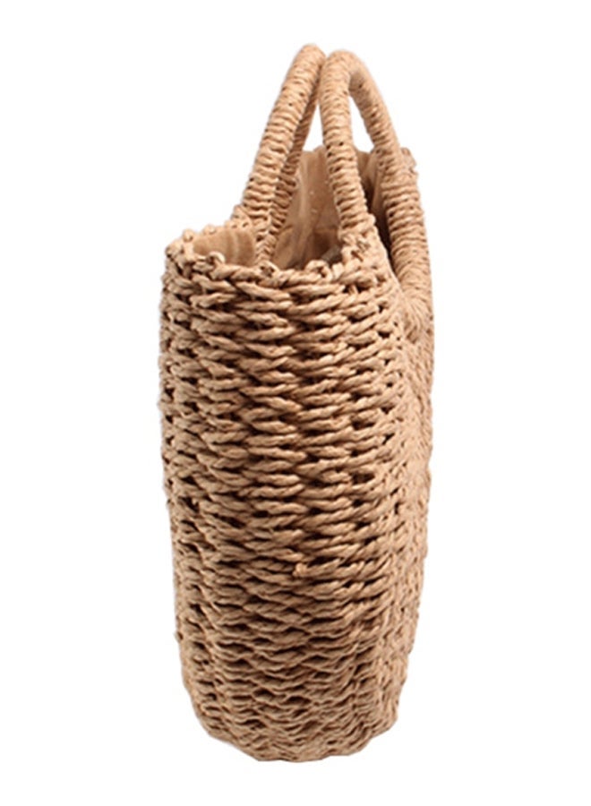 NIBEMINENT Straw Weaving Beach Moon-Shaped Shopper Bag Brown - Image 3