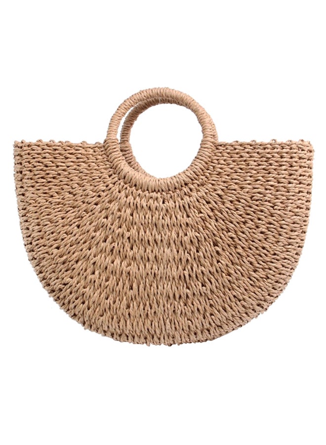 NIBEMINENT Straw Weaving Beach Moon-Shaped Shopper Bag Brown - Image 1