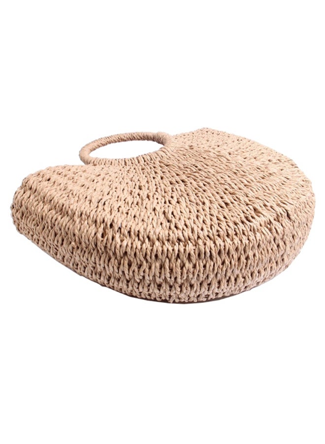 NIBEMINENT Straw Weaving Beach Moon-Shaped Shopper Bag Brown - Image 2