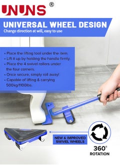 UNUNS Furniture Moving Tools,5-Piece Heavy Duty Furniture Lifter, 360 Degree Rotatable Rubber Roller,For Moving Heavy Furniture,Refrigerators,Sofas,Cabinets,Blue  - Image 3