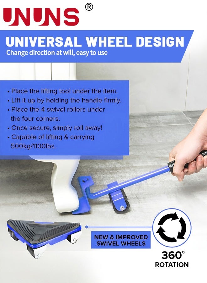 UNUNS Furniture Moving Tools,5-Piece Heavy Duty Furniture Lifter, 360 Degree Rotatable Rubber Roller,For Moving Heavy Furniture,Refrigerators,Sofas,Cabinets,Blue  - Image 3