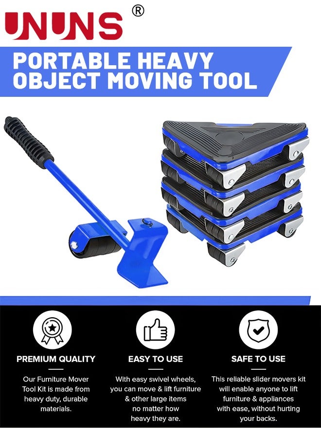 UNUNS Furniture Moving Tools,5-Piece Heavy Duty Furniture Lifter, 360 Degree Rotatable Rubber Roller,For Moving Heavy Furniture,Refrigerators,Sofas,Cabinets,Blue  - Image 4