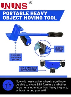 UNUNS Furniture Moving Tools,5-Piece Heavy Duty Furniture Lifter, 360 Degree Rotatable Rubber Roller,For Moving Heavy Furniture,Refrigerators,Sofas,Cabinets,Blue  - Image 2